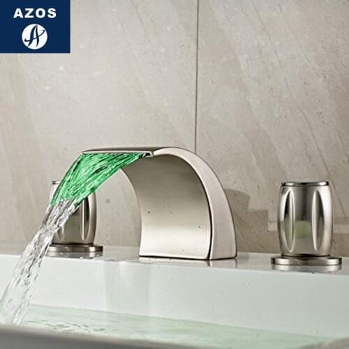 Bathroom Sink Faucets Deck Mounted Waterfall Hot Cold Water Mixer Tap Nickel Brush,Chrome Polished w/ w/o LED Light MPSK002F