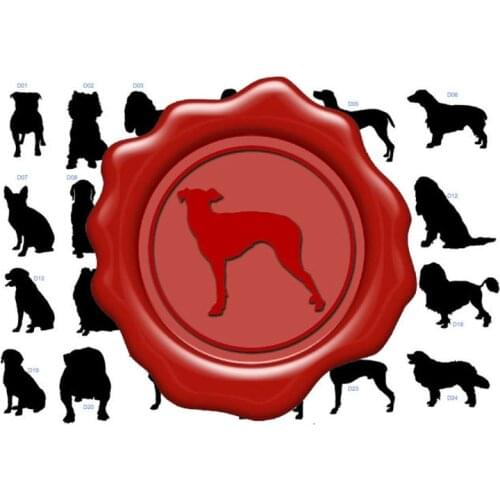DOG PUPPY SILHOUETTE Wax Seal Stamp ， terrier ， poodle ， pug ，bulldog，corgi， pointer， retriever ， papillon ，wedding invitation s