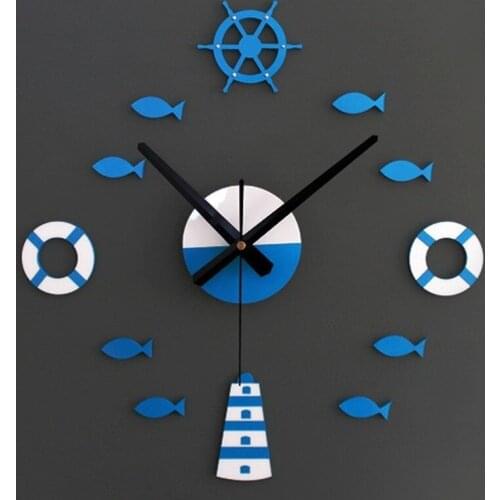 Mediterranean Nordic DIY clock lighthouse boat rudder lifebuoy small fish clock DIY Wall Clock living room quartz clock silence