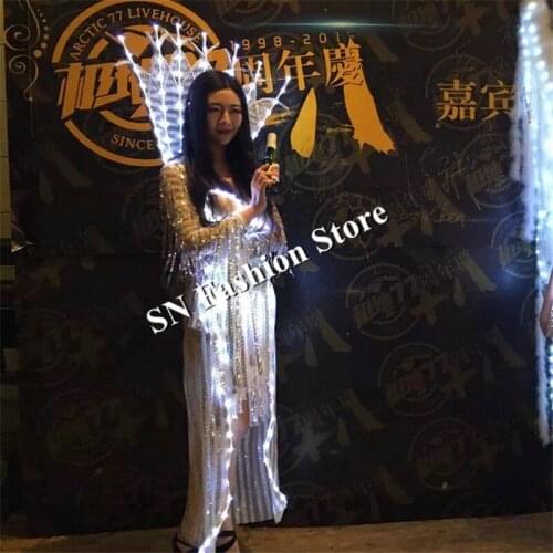 MD18 LED luminous singer dance wears LED stage costumes women dress with light catwalk show clothes bellydance cosplay dj wears