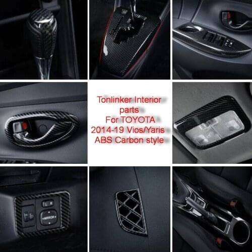 Tonlinker Interior Mouldings Cover case stickers for Toyota Vios/Yaris 2014-19 Car Styling 1/8 PCS ABS Carbon Cover stickers
