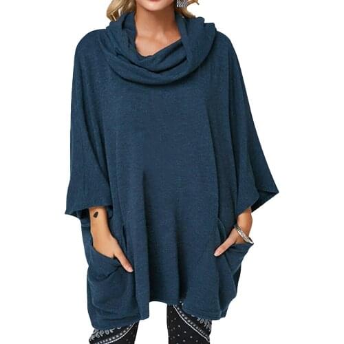 Solid Color All-Match Pullovers Pockets Casual Autumn Ladies Three Quarter Sleeve Sweatshirts Plus Size M-5XL Moletom Feminino