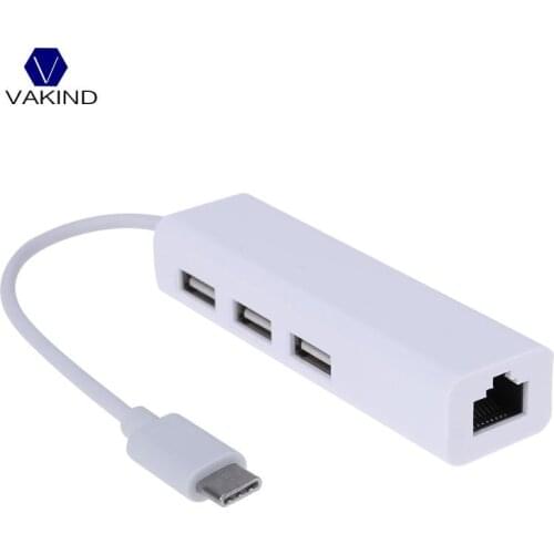 NEW 3 Ports USB3.0 HUB Type C To Ethernet LAN RJ45 Cable Adapter Network Card High Speed Data Transfer Adapter For Macbook