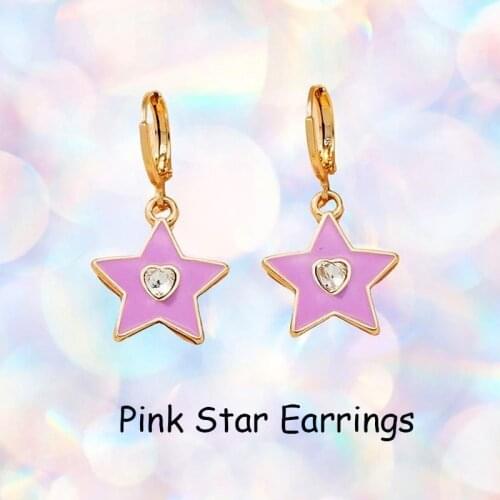 New INS Metal Pink Star Earrings for Women Y2K Jewelry Vintage Harajuku Shiny Crystal Earring 2000s Aesthetic Egirl Style Gifts