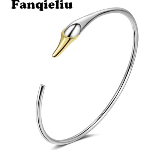 Fanqieliu Valentines Day Gift Girl Cute Swan Charming Bangles For Women 925 Sterling Silver Bracelet Cuff Bracelets FQL20211