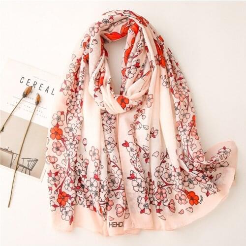 Flower Printed Scarf For Women Pink Red Muslim Hijab Scarves Head Shawls 180x90cm