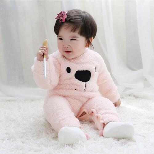 Winter Baby Boy Girl Clothes Long Sleeve Cashmere Bears Bodysuit Cartoon Baby Rompers Coral Fleece Jumpsuit Costumes Newborn
