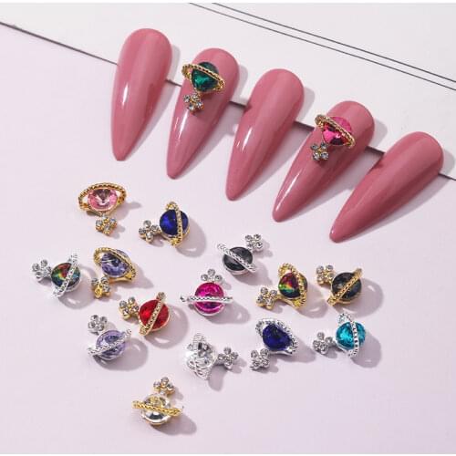 10pcs Fancy Rhinestone Planet Design Nail Art Cubic Zirconia Metal Manicure Nail DIY Accessories Nail Decoration Gifts Wholesale
