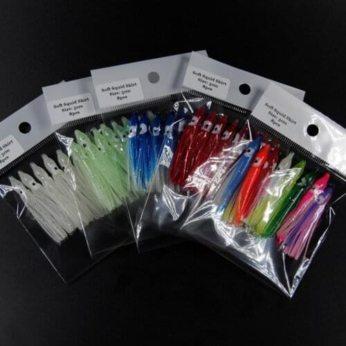 2bags=16pcs Soft Squid Skirt Fishing Tackle Sea Fishing Soft Lures Octopus Bait Threads Skirts Mix Color Lumo Red Blue 5cm