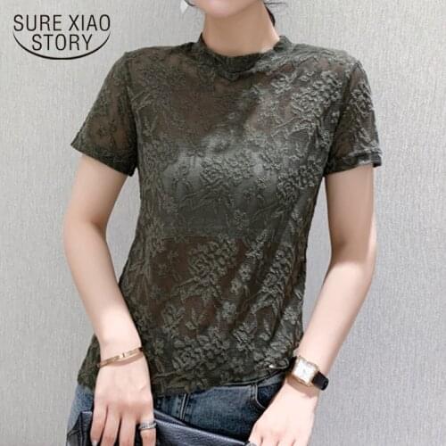 2020 Korean Fashion Clothing Slim Short Sleeve Lace Blouse Hollow Out Shirt Female Vintage Summer Tops Street wear Blusas 9890