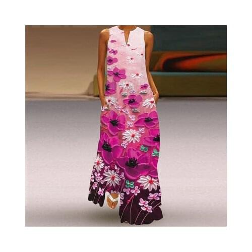 5XL Elegant Flowers Print Long Sleeve Spring Summer Dresses Casual V-Neck Loose Women Dress Vintage Party Vestidos Long Dresses