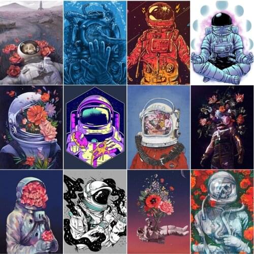 Diy Diamond Painting Custom Figure Painting Spacesuit Blooms Flowers Round Diamond Full Diamond Cross Stitch Mosaic Home Decor