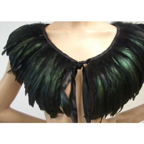 Black Feather Shawl Hand-stitched Cock Feather Cloak Cosplay Anime Dress Up