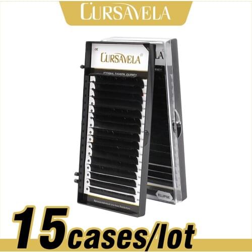 Cursavela Eyelash Extension 15 case/lot Professional Matte Black Ellipse Lashes Natural Individual Grafting Eyelash Makeup Tools