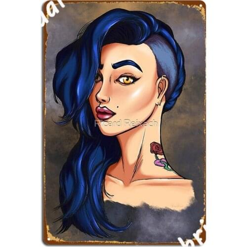 The Girl With Blue Hair Metal Sign Club Bar Designing Wall Mural Mural Painting Tin Sign Posters