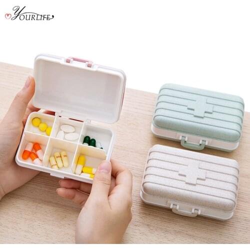 OYOURLIFE 1pc Portable Sealed 6 Grid Drug Storage Organizer Container Drug Vitamin Box Compartment Travel Pill Case
