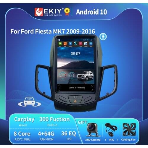 EKIY For Ford Fiesta MK7 2009-2016 Android 10 Car GPS Navigation Radio Stereos Multimedia Vertical Tesla Screen 2 Din DVD Player