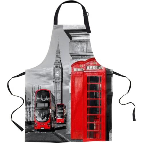 London Telephone Booth Aprons for Women Men Kid Cooking Baking Apron Kitchen Utility Equipment Accessories