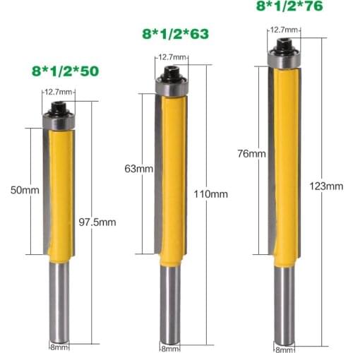 8mm Shank 2" Flush Trim Router Bit Wood Cutter with Bearing for Wood Template Pattern Bit Milling Cutter Woodwork Milling Tools