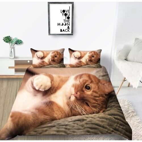 Hot Sale Bedding Set Winking Cat Chubby Orange Cat 3D Duvet Cover Queen King Twin Full Single Double Unique Design Bed Set