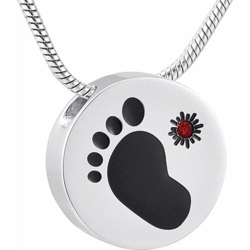 IJD9911 Inlay Black Footprint Round Slider Stainless Steel Memoria Urn Jewellery Hold Cremation Ashes Keepsake Pendant For Human