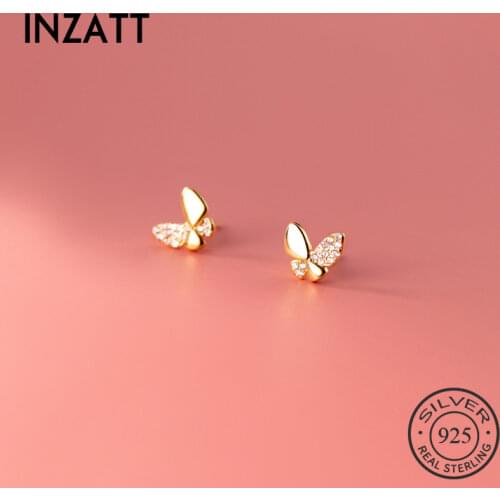 INZATT Real 925 Sterling Silver Tiny Zircon Butterfly Stud Earrings For Fashion Women Cute Fine Jewelry 18k Gold Accessories