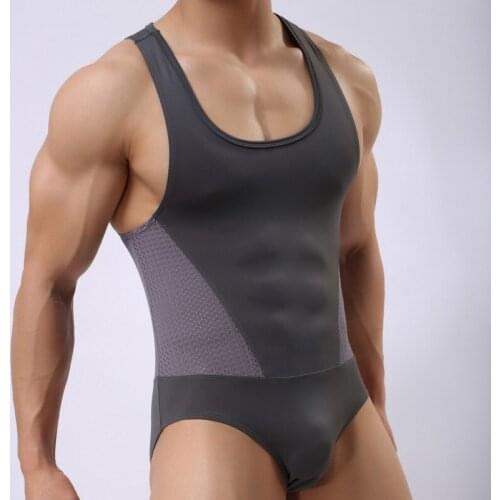 Slim Fitness Mens Bodysuits Ice Silk Body Shaper Sleeveless Bodybuilding Jumpsuit Romper Men Singlet Sports Slimming Underwear