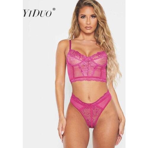 YiDuo 2 Pieces Lace Bra And Panty Set Women Sexy 3/4 Cup Bra Bodycon Intimates Lingerie Set Bralette Lace Brief Set 2020 New Red