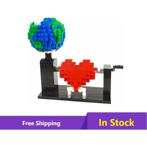 MOC Red Heart The Globe Five Continents Display Idea Assemble Model Love And Earth Building Blocks Toys For Children Kids Gifts