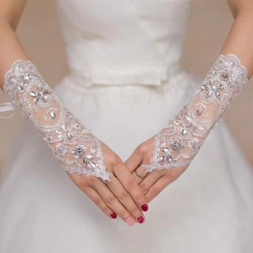 Lace Wedding Gloves for Bride Fingerless Elbow Length Long For Bridal Party Women Dance