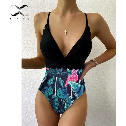 Floral print swimsuit one piece Sexy plus size swimwear women Ruffled bodysuit one piece V neck monokini patchwork bathing suit