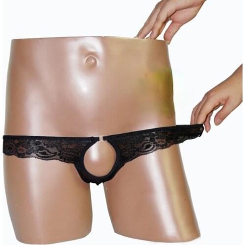 Mens Briefs Erotic Front U Hole Panties Sexy Lace Mesh Transparent G-String Porno Sex Adult Flirting Thongs T Pants Underpant