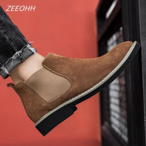 Men Cow Suede Boots Formal High Top Brands Ankle Work Dress Male Shoes Low Heel Oxfords Botas Masculino Motorcycle