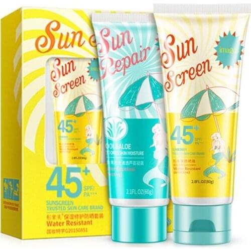 New Natural Brighten Care Skin Makeup Set,Sunscreen SPF45 Cosmetics Kit,Tender Concealer Cream,Isolation Make Up Base,Foundation