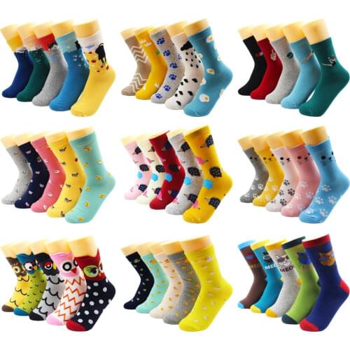 5/10 Pairs Harajuku Hip-Hop Animal Print Cotton Women Socks Fashion Korean Kawaii Cute Cartoon Cat Dog Duck Girl Socks