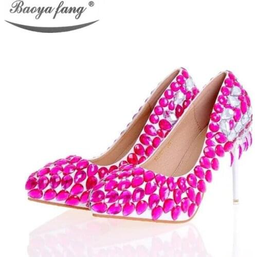 New Arrival Fucshia color Pointed Toe Women wedding shoes 10cm high heels woman Pumps Ladies fashion shoes free shipping