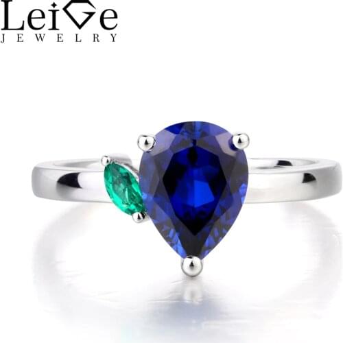 Leige Jewelry Blue Sapphire Ring Wedding Ring Pear Cut Blue Gemstone September Birthstone Solid 925 Sterling Silver Lovely Rings