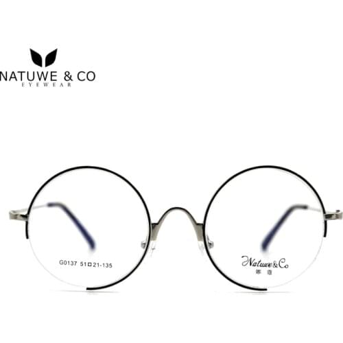 Natuwe&Co Vintage Round Notch Eyeglass Half Rim Clear Lens Glasses 51-51-21-135 mm Optical FramesG0137