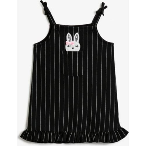 Baby girl Black Striped Pockets Rabbit Figured Sequin Halter Dress