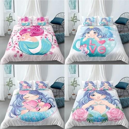 Bedding Set Luxury Duvet Cover For Baby Kids Children With Pillowcase Cartoon Mermaid Girls Princess Quilt Cover