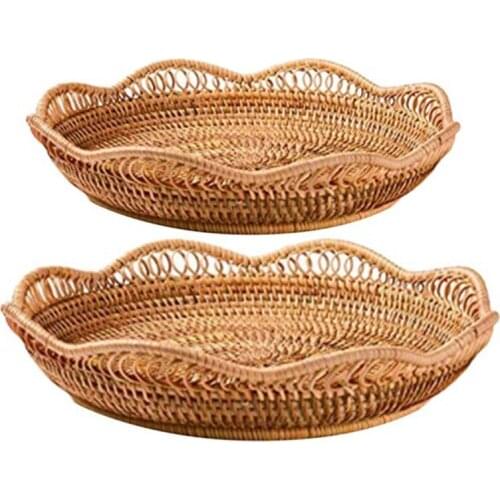Hand-Woven Rattan Storage Basket Fruit Basket Wicker Woven Tray Restaurant Small Container Home Decoration
