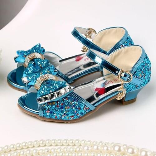 Girls Sandals Children Show Princess Shoes High-heeled Sandals Wedding Dress Little Kids Student Performance Shoe Pink Blue Gold