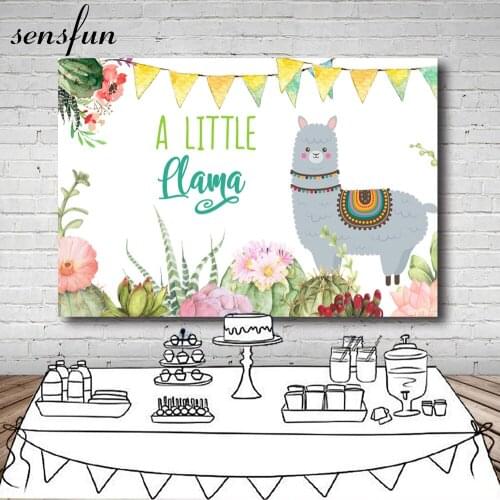 Sensfun Fiesta Llama Party Backdrop Bunting Cactus Mexican Theme Baby Shower Party Photography Background Vinyl Polyester
