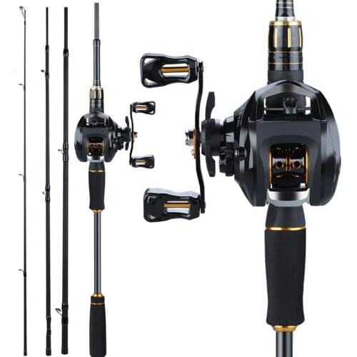 Sougayilang 2.1-2.4m Porable 4 Sections Fishing Rods Ultralight Carbon Fiber Fishing Rod with 12+1BB Fishing Casting Reel Combo