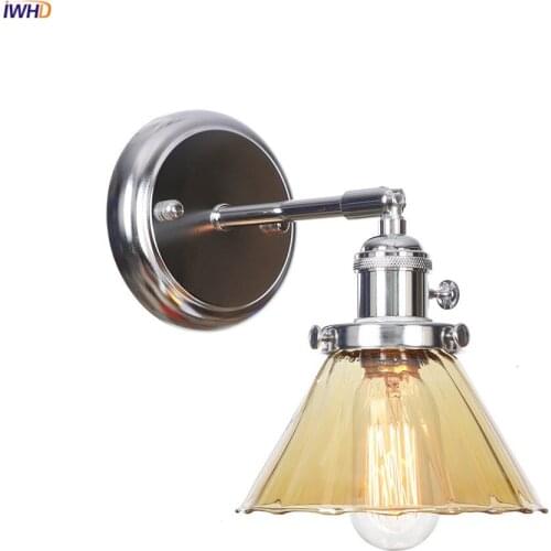 IWHD Nordic Style LED Wall Lamp Switch Bedroom Mirror Stair Light Amber Glass Metal Modern Wall Sconce Wandlamp Home Lighting