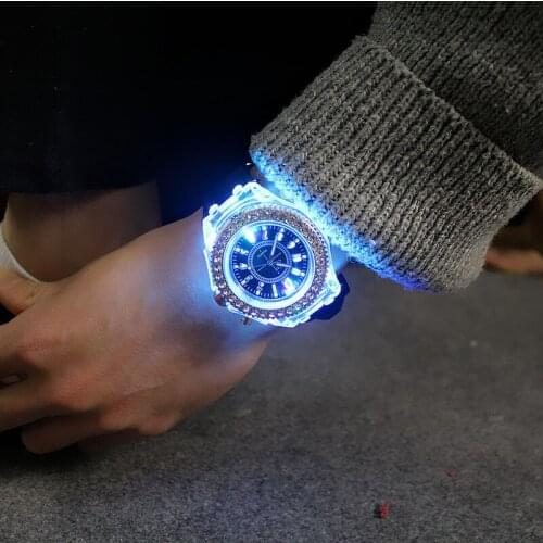 Luminous Luminous Personality Rhinestone LED Fashion Trend Male and Female Student Couple Jelly Quartz Watch WA46