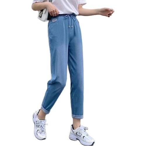 Spring Summer Jeans Women High-Waist Vintage Clothes Loose Thin Denim Trousers Ladies Cotton Pencil Pants Female Slim Plus Size