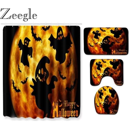 Shower Curtain Halloween Bathroom Decoration Curtain Anti-slip Toilet Cover Seat Mat Washable Bathroom Toilet Pedestal Rug
