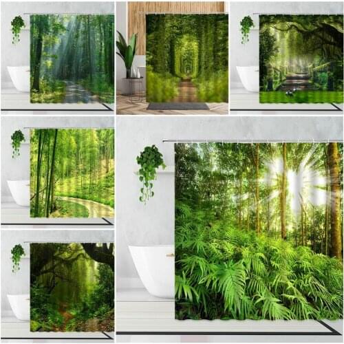 Forests Natural Scenery Shower Curtain Tropical Forest Bathroom Decoration Waterproof Bath Curtains Bathtub Screen With Hook Set