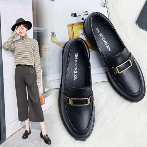 2019 New Women Flat Shoes Round Toe Lace-Up Oxford Shoes Woman Genuine Leather Brogue Women Platform Shoes Women Loafers